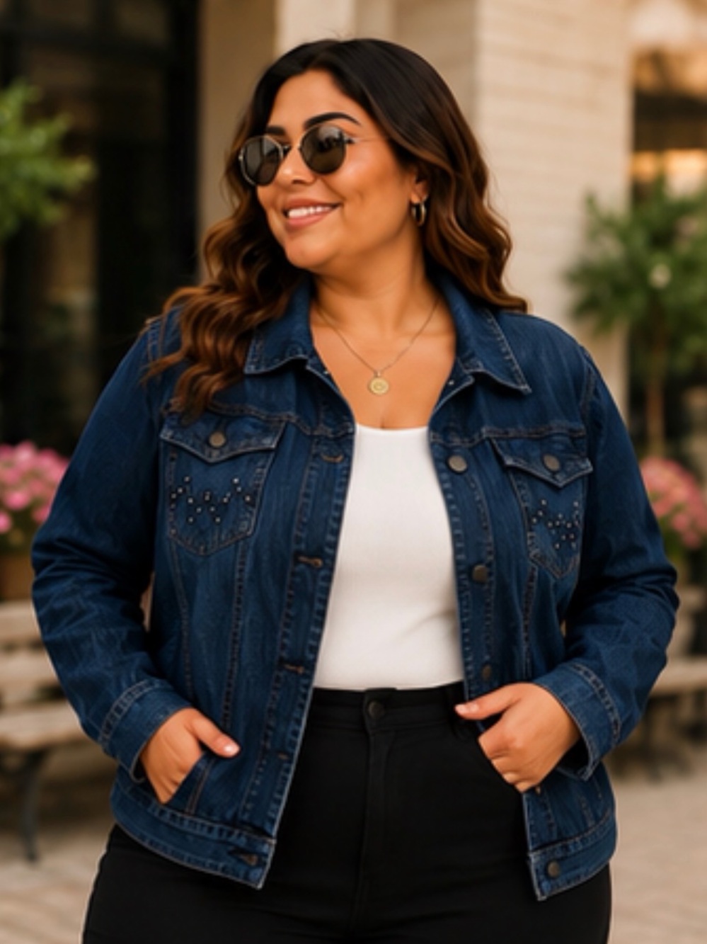 Apollo Jeans women Dark Blue Denim Jacket with Studded Chest Pockets size 3xl